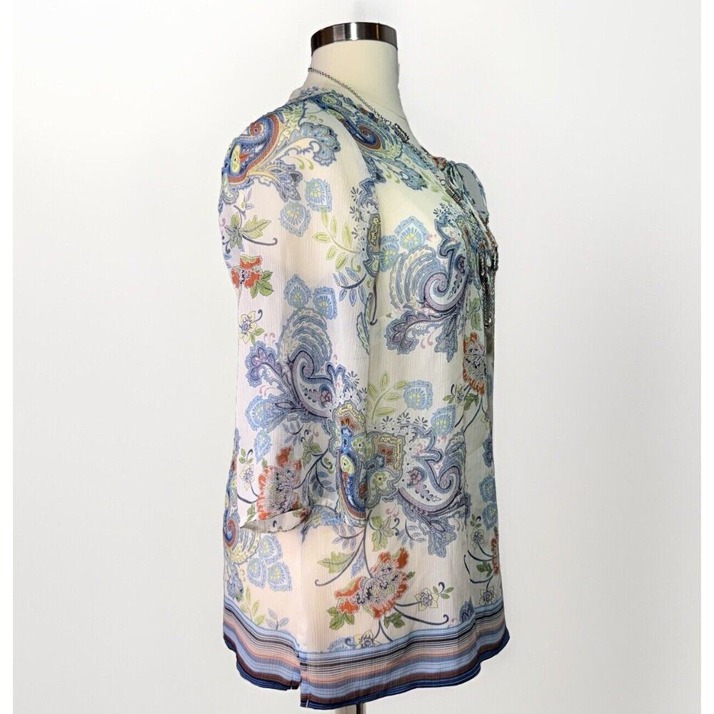 Liz Claiborne Blouse Women’s Size 1X White Multi Paisley Print Top 3/4 Sleeves - Picture 2 of 11